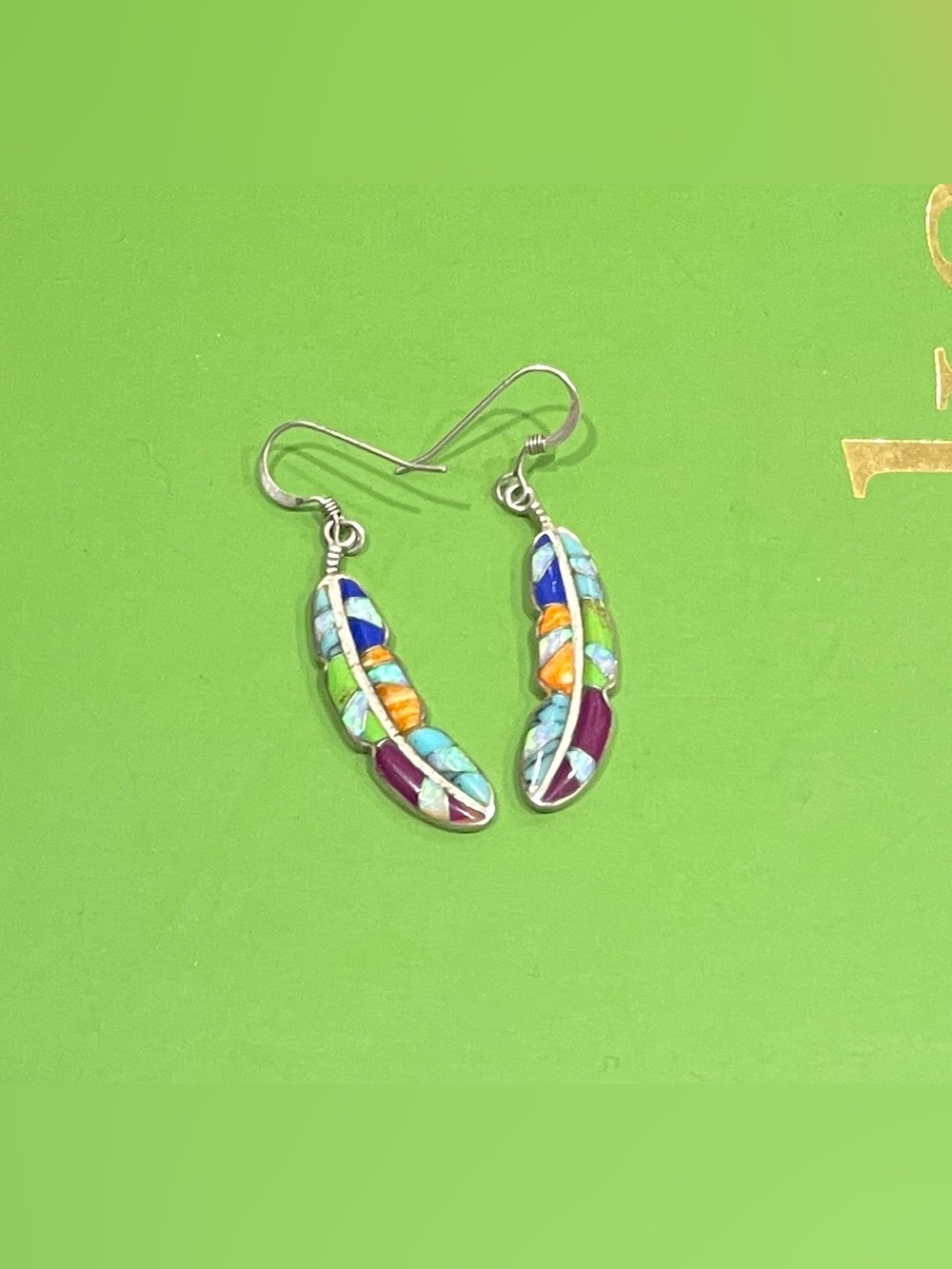 Opal Inlay Feather Earrings